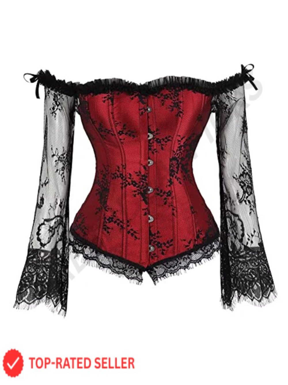 Lace Floral Overbust Corset Top with Sleeves Bustier Tank Sexy Costume